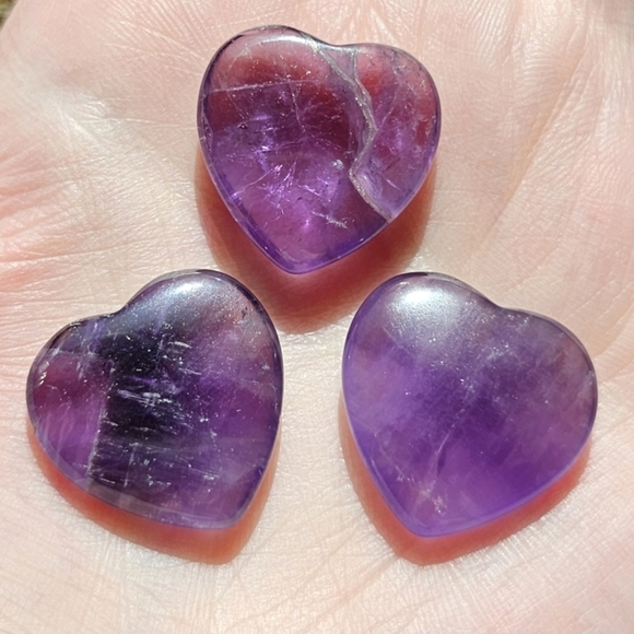 Amethyst 3 Pc Crystal Heart Carvings Gemstones Purple - Picture 3 of 11